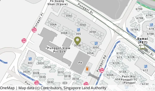 Location map of Blk 305B Punggol Rd, a HDB resale block in Punggol, Singapore