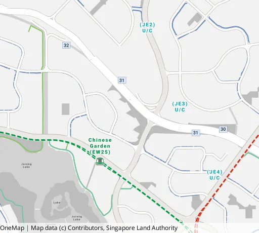 Map of the area around Blk 306 Jurong East St 32 in Jurong East, showing 400 m and 1 km rings and 4 primary schools within 1 km