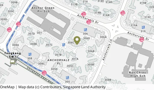 Location map of Blk 306C Anchorvale Link, a HDB resale block in Sengkang, Singapore