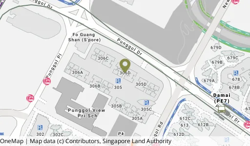 Location map of Blk 306D Punggol Dr, a HDB resale block in Punggol, Singapore