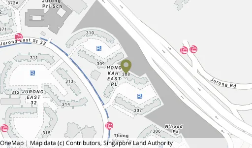 Location map of Blk 308 Jurong East St 32, a HDB resale block in Jurong East, Singapore