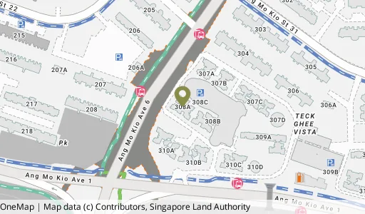 Location map of Blk 308A Ang Mo Kio Ave 1, a HDB resale block in Ang Mo Kio, Singapore