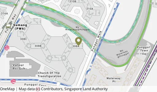 Location map of Blk 308A Punggol Walk, a HDB resale block in Punggol, Singapore