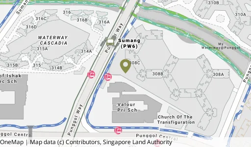 Location map of Blk 308B Punggol Walk, a HDB resale block in Punggol, Singapore