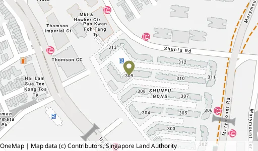 Location map of Blk 309 Shunfu Rd, a HDB resale block in Bishan, Singapore
