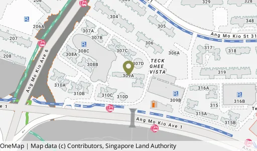 Location map of Blk 309A Ang Mo Kio St 31, a HDB resale block in Ang Mo Kio, Singapore