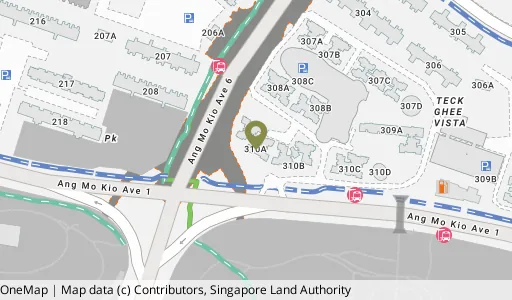 Location map of Blk 310A Ang Mo Kio Ave 1, a HDB resale block in Ang Mo Kio, Singapore