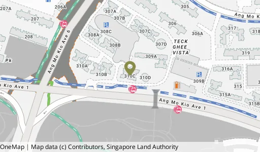 Location map of Blk 310C Ang Mo Kio Ave 1, a HDB resale block in Ang Mo Kio, Singapore
