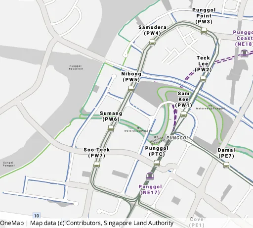 Map of the area around Blk 310C Punggol Walk in Punggol, showing 400 m and 1 km rings and 4 primary schools within 1 km