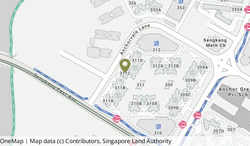 Location map of Blk 311C Anchorvale Lane, a HDB resale block in Sengkang, Singapore