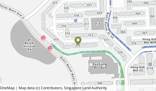 Location map of Blk 312 Bt Batok St 32, a HDB resale block in Bukit Batok, Singapore
