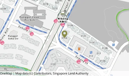 Location map of Blk 312A Sumang Link, a HDB resale block in Punggol, Singapore