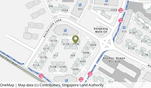 Location map of Blk 312B Anchorvale Lane, a HDB resale block in Sengkang, Singapore