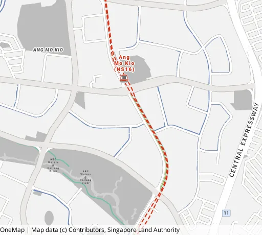 Map of the area around Blk 313 Ang Mo Kio Ave 3 in Ang Mo Kio, showing 400 m and 1 km rings and 3 primary schools within 1 km