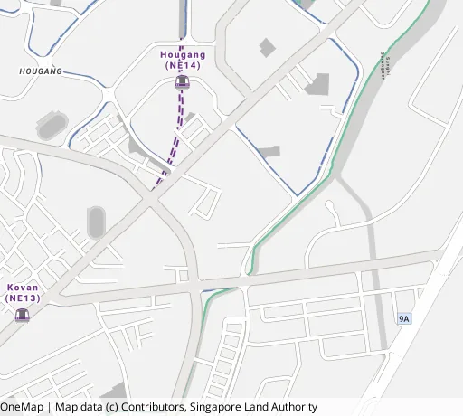 Map of the area around Blk 313 Hougang Ave 5 in Hougang, showing 400 m and 1 km rings and 3 primary schools within 1 km