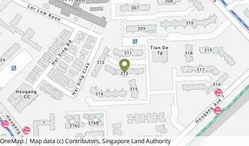 Location map of Blk 313 Hougang Ave 5, a HDB resale block in Hougang, Singapore