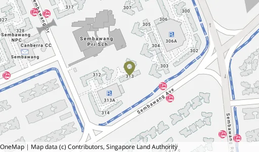 Location map of Blk 313 Sembawang Dr, a HDB resale block in Sembawang, Singapore