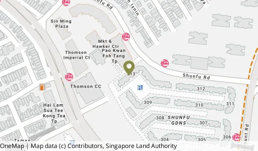 Location map of Blk 313 Shunfu Rd, a HDB resale block in Bishan, Singapore