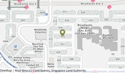 Location map of Blk 313 Woodlands St 31, a HDB resale block in Woodlands, Singapore