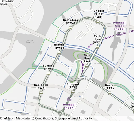 Map of the area around Blk 313C Sumang Link in Punggol, showing 400 m and 1 km rings and 4 primary schools within 1 km