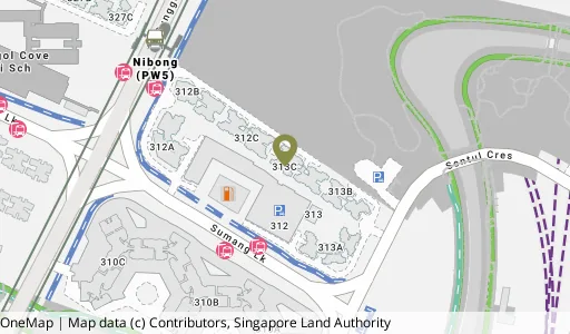 Location map of Blk 313C Sumang Link, a HDB resale block in Punggol, Singapore
