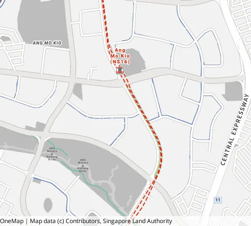 Map of the area around Blk 314 Ang Mo Kio Ave 3 in Ang Mo Kio, showing 400 m and 1 km rings and 3 primary schools within 1 km