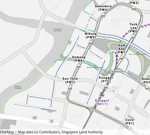 Map of the area around Blk 314A Punggol Way in Punggol, showing 400 m and 1 km rings and 4 primary schools within 1 km