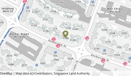 Location map of Blk 314B Anchorvale Link, a HDB resale block in Sengkang, Singapore