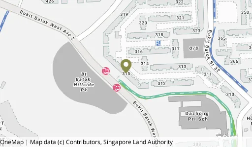 Location map of Blk 315 Bt Batok St 32, a HDB resale block in Bukit Batok, Singapore
