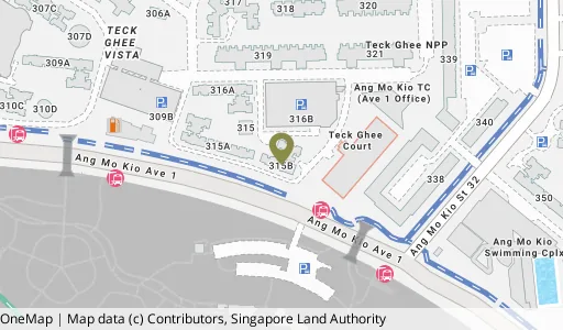 Location map of Blk 315B Ang Mo Kio St 31, a HDB resale block in Ang Mo Kio, Singapore