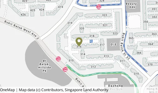 Location map of Blk 316 Bt Batok St 32, a HDB resale block in Bukit Batok, Singapore