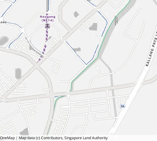 Map of the area around Blk 316 Hougang Ave 7 in Hougang, showing 400 m and 1 km rings and 2 primary schools within 1 km