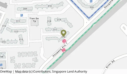Location map of Blk 316 Hougang Ave 7, a HDB resale block in Hougang, Singapore