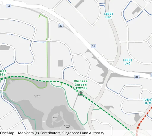 Map of the area around Blk 316 Jurong East St 32 in Jurong East, showing 400 m and 1 km rings and 2 primary schools within 1 km