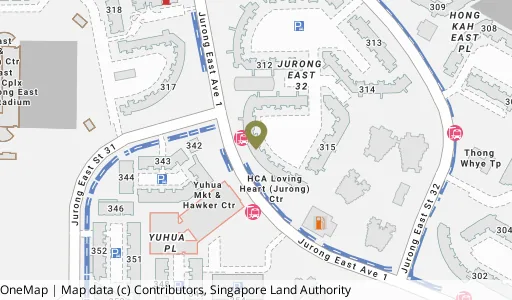 Location map of Blk 316 Jurong East St 32, a HDB resale block in Jurong East, Singapore