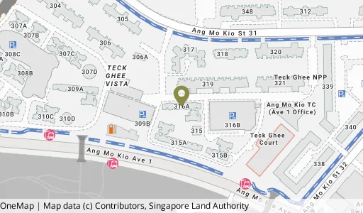 Location map of Blk 316A Ang Mo Kio St 31, a HDB resale block in Ang Mo Kio, Singapore