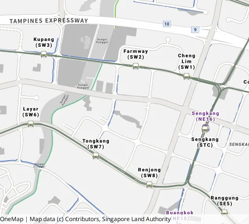 Map of the area around Blk 316C Anchorvale Link in Sengkang, showing 400 m and 1 km rings and 3 primary schools within 1 km