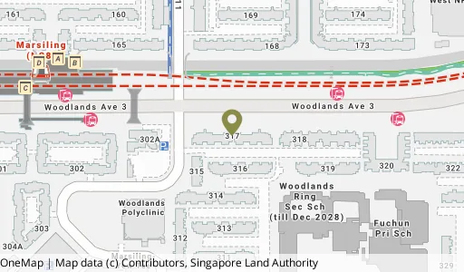 Location map of Blk 317 Woodlands St 31, a HDB resale block in Woodlands, Singapore
