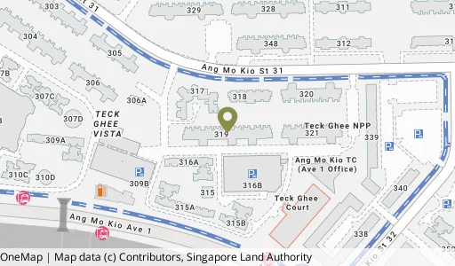 Location map of Blk 319 Ang Mo Kio Ave 1, a HDB resale block in Ang Mo Kio, Singapore