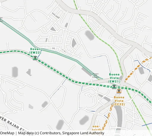 Map of the area around Blk 32 Ghim Moh Link in Queenstown, showing 400 m and 1 km rings and 1 primary school within 1 km