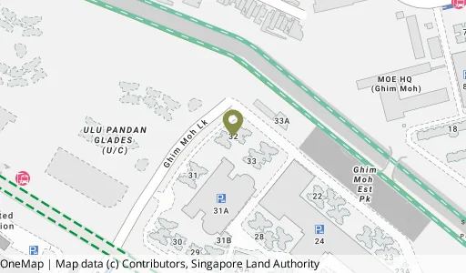 Location map of Blk 32 Ghim Moh Link, a HDB resale block in Queenstown, Singapore