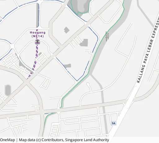 Map of the area around Blk 321 Hougang Ave 5 in Hougang, showing 400 m and 1 km rings and 2 primary schools within 1 km