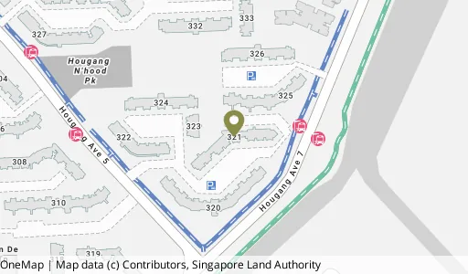 Location map of Blk 321 Hougang Ave 5, a HDB resale block in Hougang, Singapore