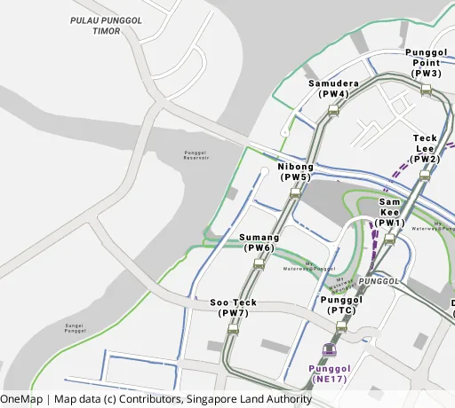 Map of the area around Blk 322A Sumang Walk in Punggol, showing 400 m and 1 km rings and 2 primary schools within 1 km