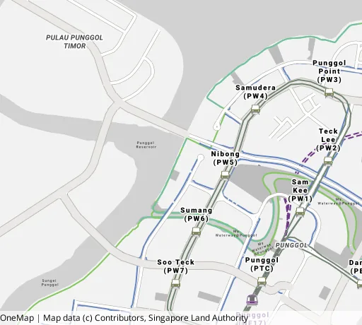 Map of the area around Blk 323C Sumang Walk in Punggol, showing 400 m and 1 km rings and 3 primary schools within 1 km
