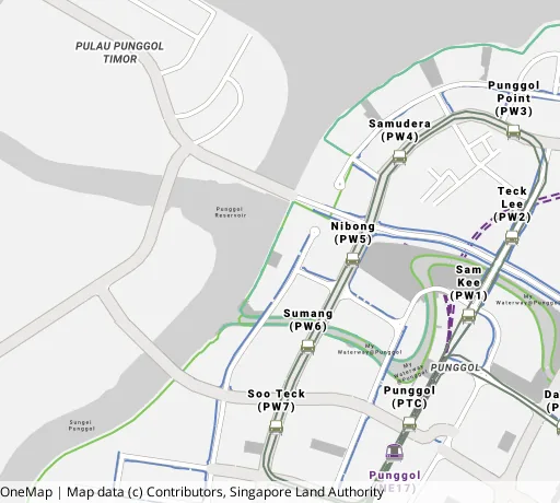 Map of the area around Blk 323D Sumang Walk in Punggol, showing 400 m and 1 km rings and 2 primary schools within 1 km