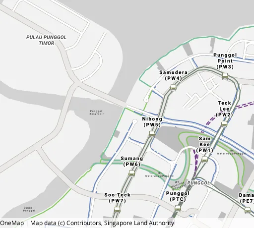 Map of the area around Blk 325A Sumang Walk in Punggol, showing 400 m and 1 km rings and 3 primary schools within 1 km