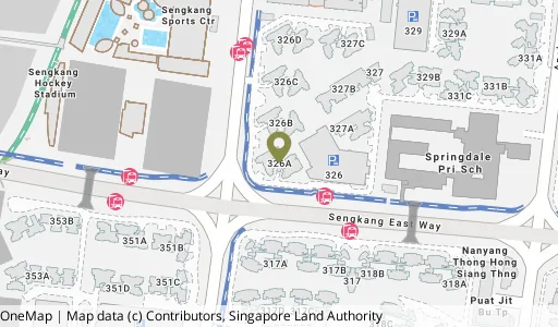 Location map of Blk 326A Anchorvale Rd, a HDB resale block in Sengkang, Singapore