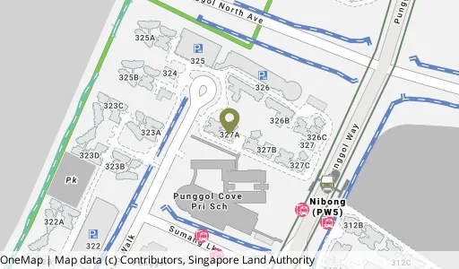 Location map of Blk 327A Sumang Walk, a HDB resale block in Punggol, Singapore