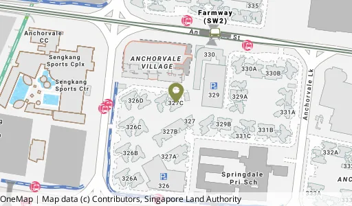 Location map of Blk 327C Anchorvale Rd, a HDB resale block in Sengkang, Singapore